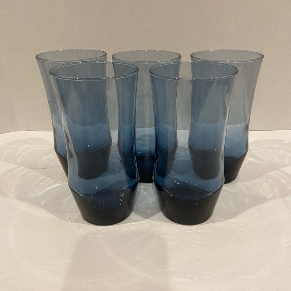 Set of 5 VTG Libbey Apollo Blue MCM Drinking Glasses